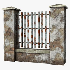 3D Old Brick Stone Fence
