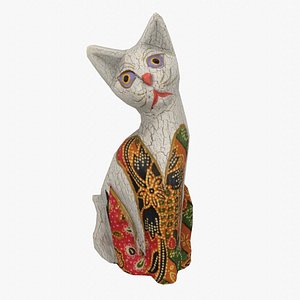 Cat wood statue 04 low-poly
