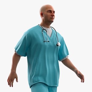Medical Professional with Scrubs Rigged 3D model