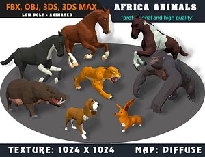 Low Poly Animals Africa Cartoon Collection - Animated 04
