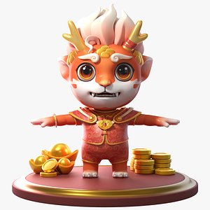 3D Cartoon animal dragon deer character