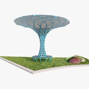 3D Futuristic Metal Tree Structure and Shelter
