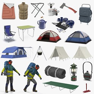 Camping 3D Models Collection with Man Traveler