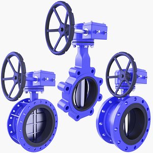 3 Butterfly Valves SET v30 3D