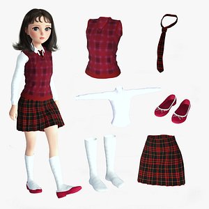 Cartoon Rigged School Girl-Sheena Character 3D Model
