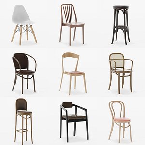 3D model 18 chairs and stools colletion