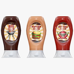 Cartoon Sauce Bottles Game Ready 3D