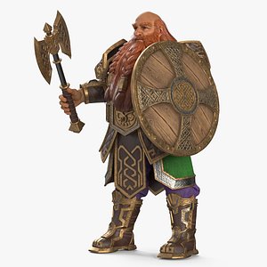 Dwarf Warrior with Axe and Shield Rigged for Maya model