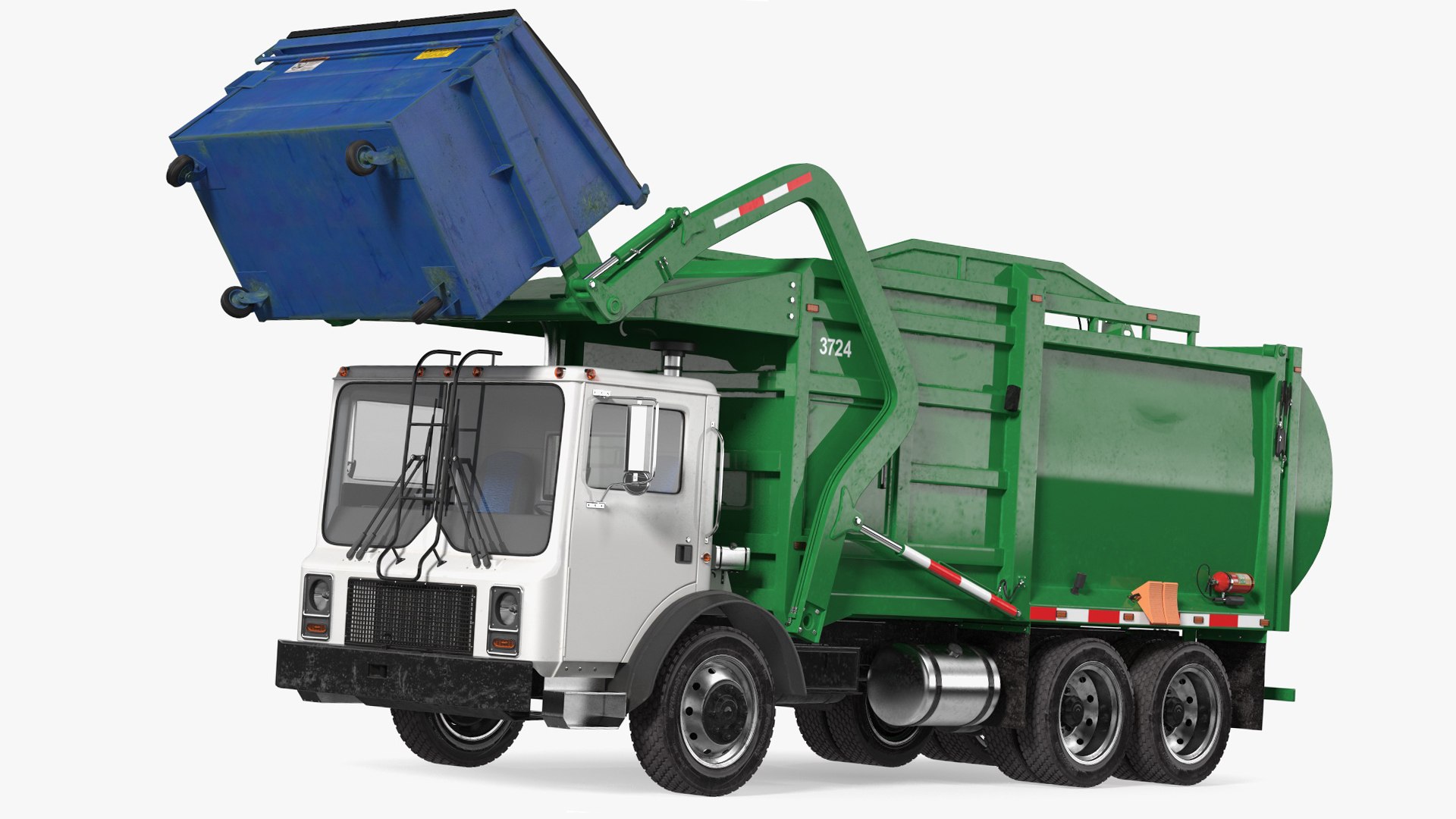 Trash Truck Generic with Dumpster Blue Rigged for Maya 3D model preview