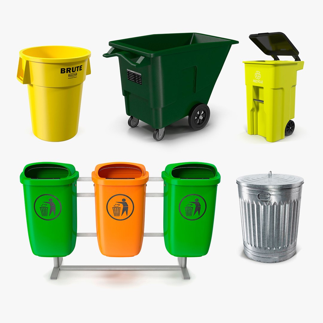 Garbage Cans Collection 5 3D model preview