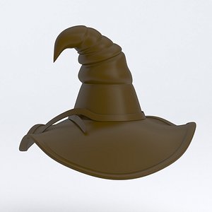3D wizard hat leather brown model