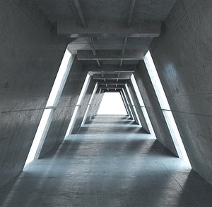 Concrete Industrial Hallway Tunnel Environment 3D model
