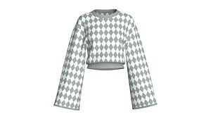 3D Girls Argyle Pattern Cropped Sweater