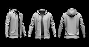 Mens Front Zip Hoodie Jacket 3D