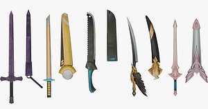 10 Stylized Sword Models Pack 3 - Low Poly 3D model