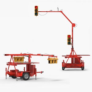 SQ3TS Solar-Powered Traffic Signal Trailer Red Rigged 3D model