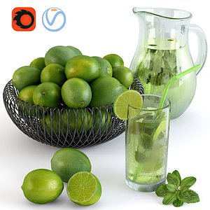 Lemonade and a bowl of limes