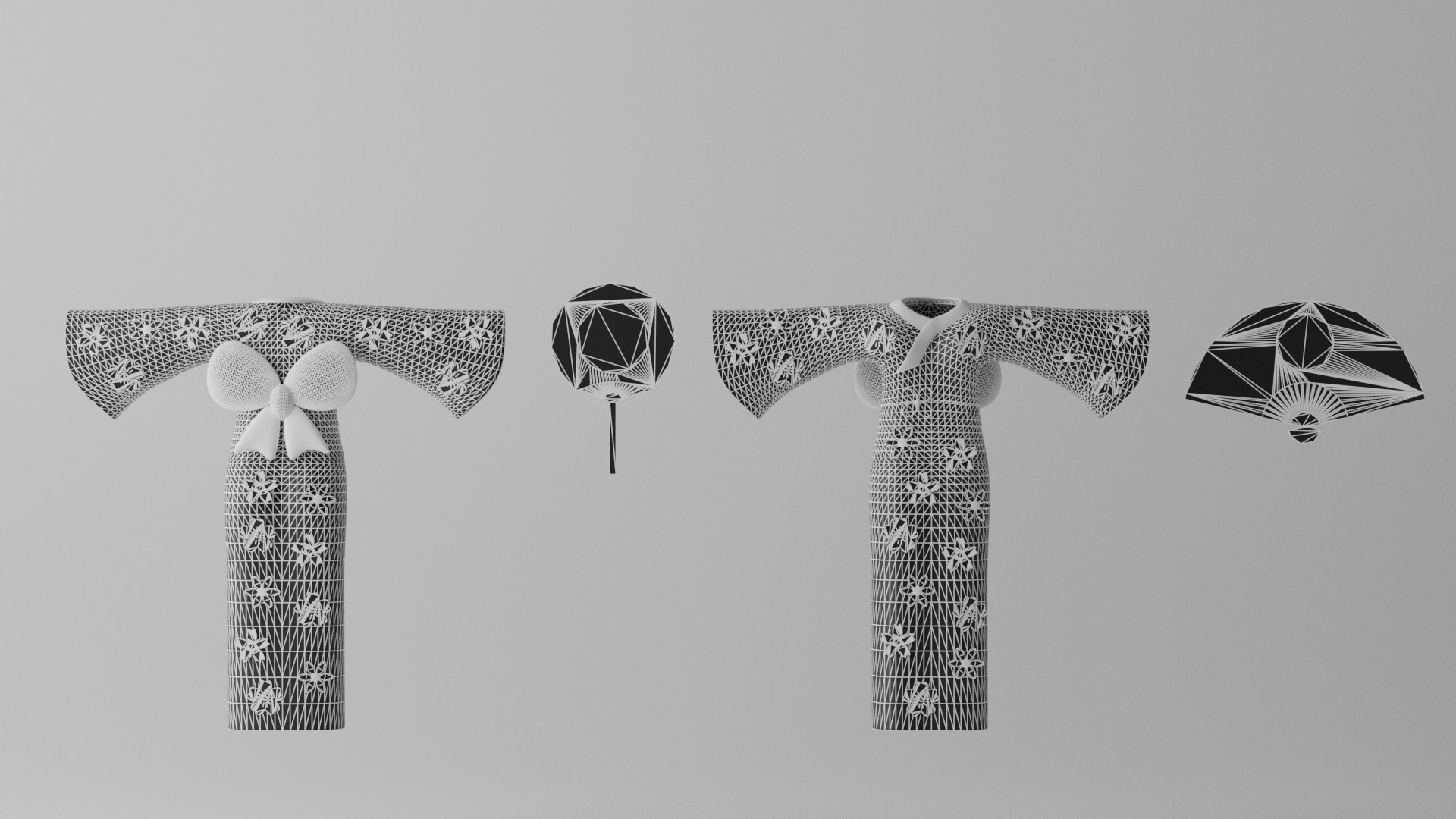 3D Model Cartoon Lovely Japanese Kimono With Hand Fan - TurboSquid 2070254