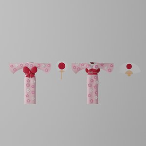 3D model Cartoon Lovely Japanese Kimono With Hand Fan