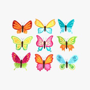 3D Low Poly - Butterfly Wing Flapping Animated Pack 01 model