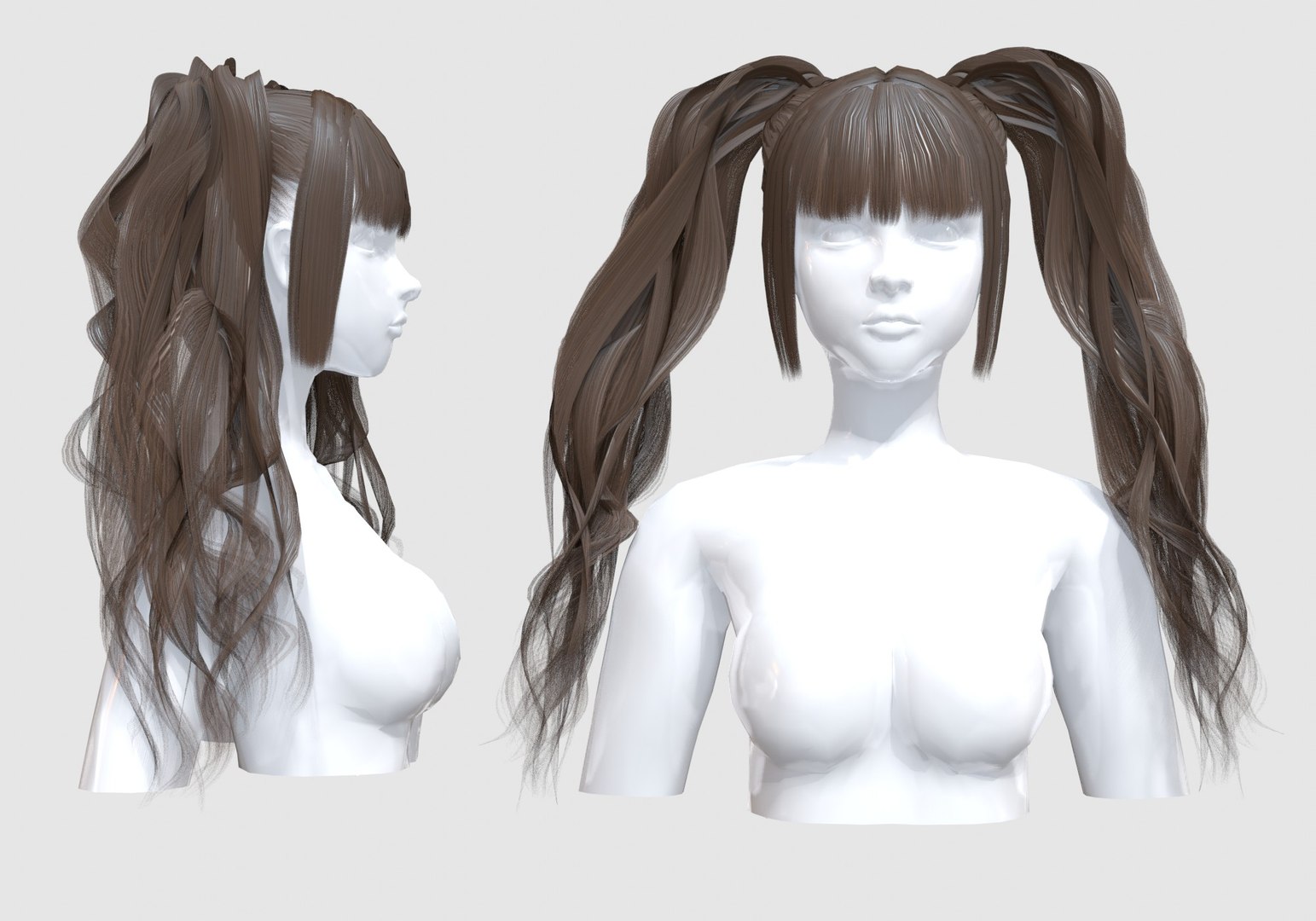 Ponytails Wavy Hair 3D Model - TurboSquid 1961200