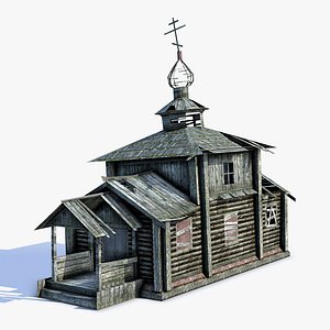3d model low-poly russian village church