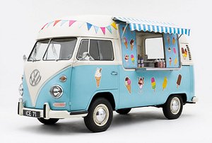 3D Vintage VW T1 Style Ice Cream Truck - Fully Textured 3D Model