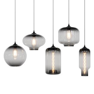 Glass Pendant Lights 5 Pendants  2 Bulbs 3D model