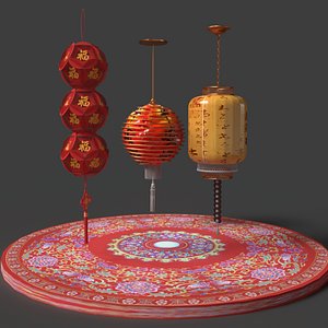 3D Chinese  red lanterns
