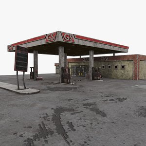 Old Gas Station Abandoned 2 3D