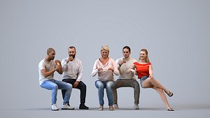 3D Basics0726 - A set containing 5 models of male and female adults sitting in casual attire in home se