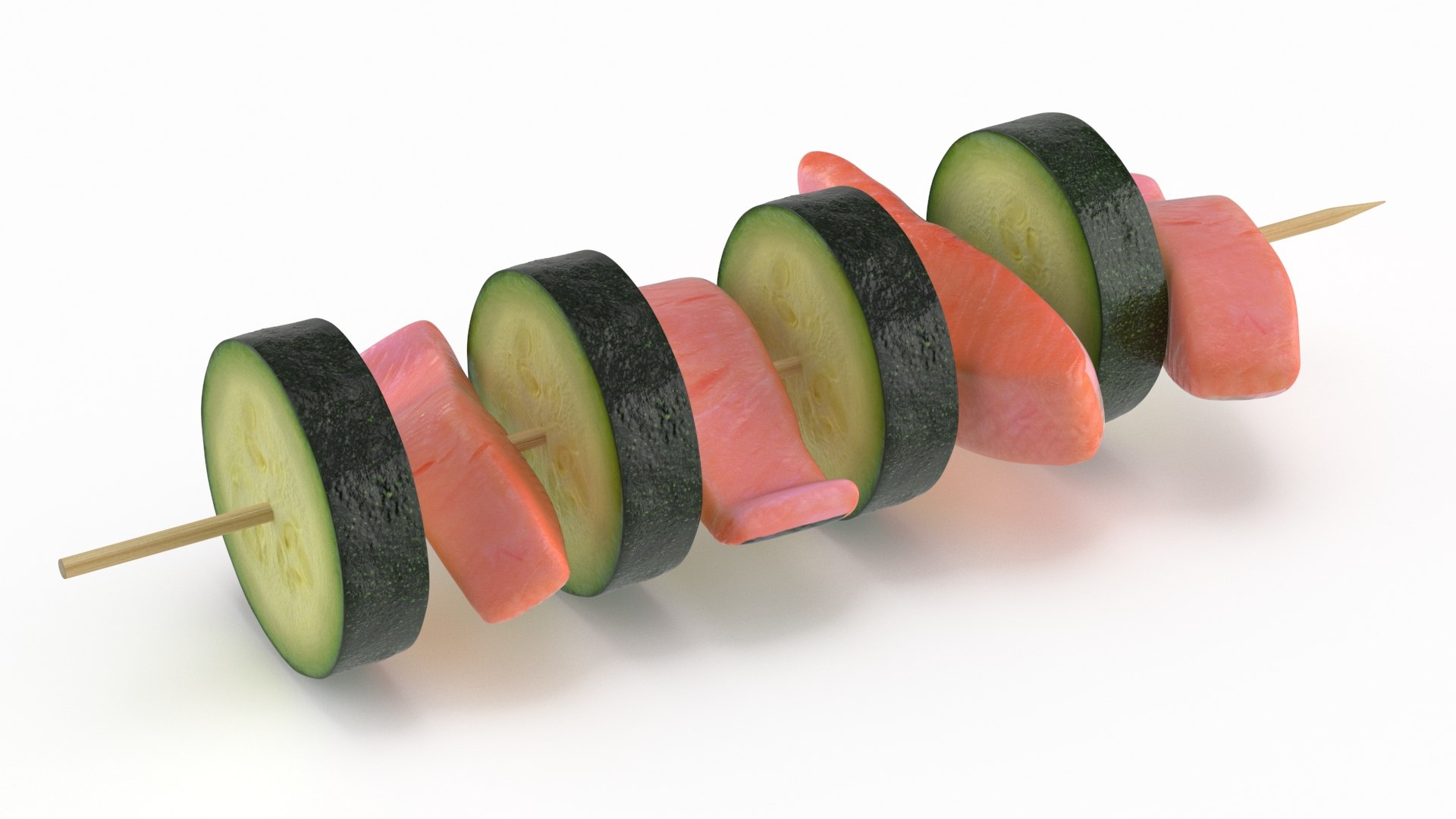 Fish with Vegetables on Wooden Skewer 3D model preview
