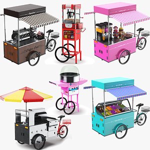 3D Detailed Six Food Carts Collection model