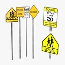 Pacote de placas de sinalização rodoviária - Zona de segurança escolar