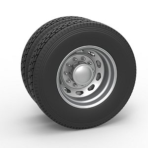 3D model Diecast 10 Triangular Hole Rear double wheel of semi truck Version 2 Scale 1 to 25