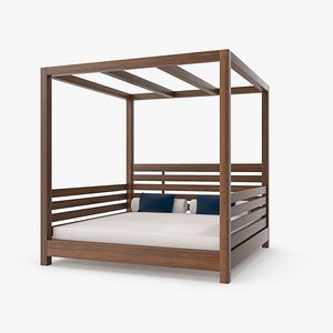 3D Wood Outdoor Beach Bed with Pillows model