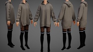 3D Grunge Style Oversized hoodie fishnet Leggings thigh high socks Goth outfit model