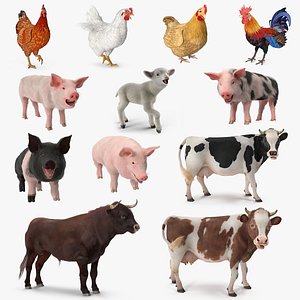 Rigged Farm Animals Big 3D Models Collection