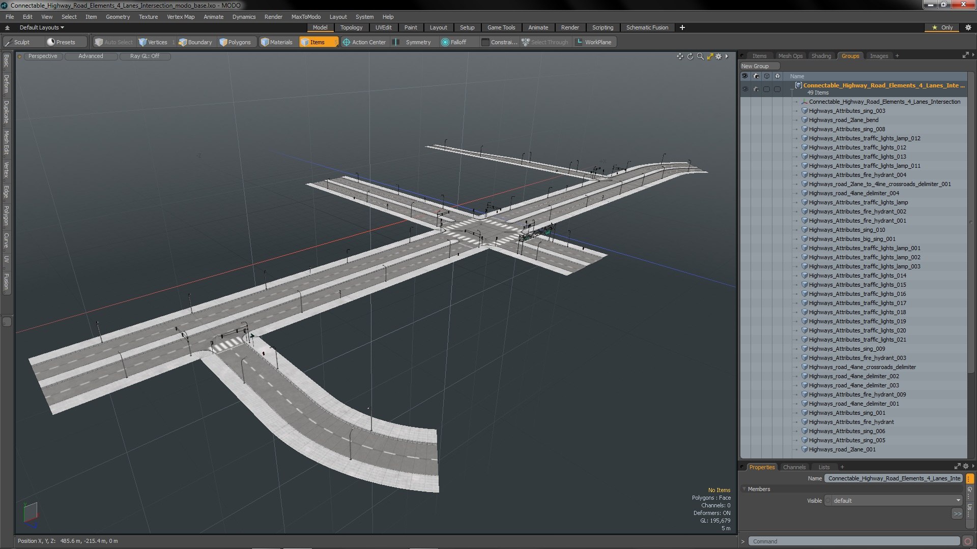 Connectable Highway Road Elements 4 Lanes Intersection 3D Model ...