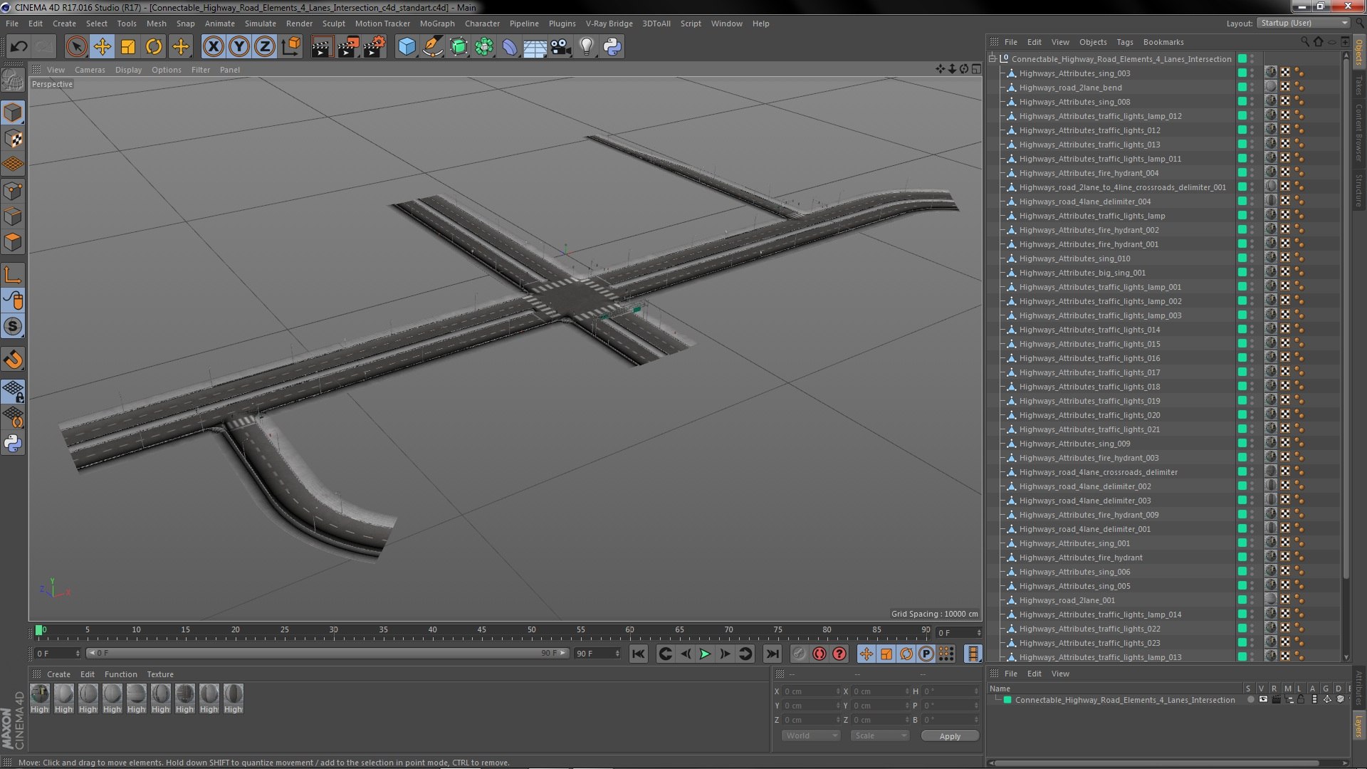 Connectable Highway Road Elements 4 Lanes Intersection 3D Model ...