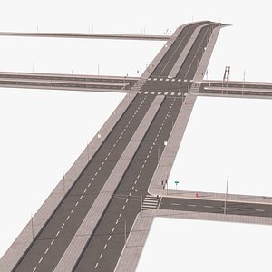 Connectable Highway Road Elements 4 Lanes Intersection 3D model