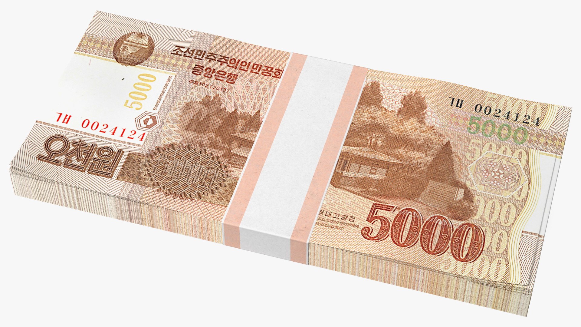 North Korea 5000 Won Banknotes 2013 Pack 3D model preview