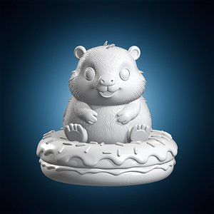 Chibi Capybara on Donut 3D Print Model 3D