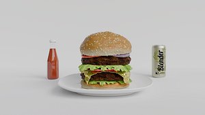 Realistic Double Beef Cheeseburger 3D Model model
