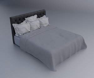 3D Modern King Size Bed With 6 Pillows model