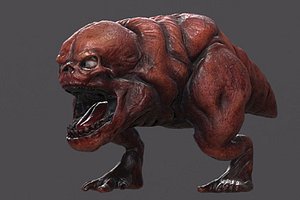 Hell Dog Low-poly bipedal head monster