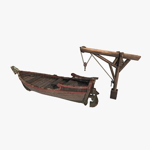 Ancient magical style wooden boat 3D model