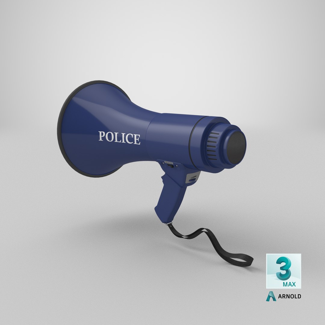 Police Megaphone 3D https://p.turbosquid.com/ts-thumb/wj/M8y4o7/05/stemcell_max_arnold_render/png/1645728921/1920x1080/fit_q87/07c4f0fdda22055df836fe791bc99cbb663cdc6b/stemcell_max_arnold_render.jpg