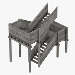 3D model Medieval Tileable Castle Wooden Stairway