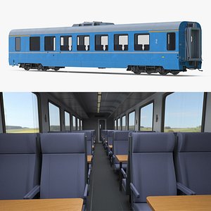 Economy-Class Passenger Coach with Air Vents Blue with Interior